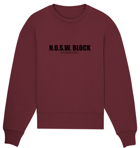 N.O.S.W. BLOCK Sweater "N.O.S.W. BLOCK INTERNATIONAL" Frauen Organic Oversize Sweatshirt weinrot
