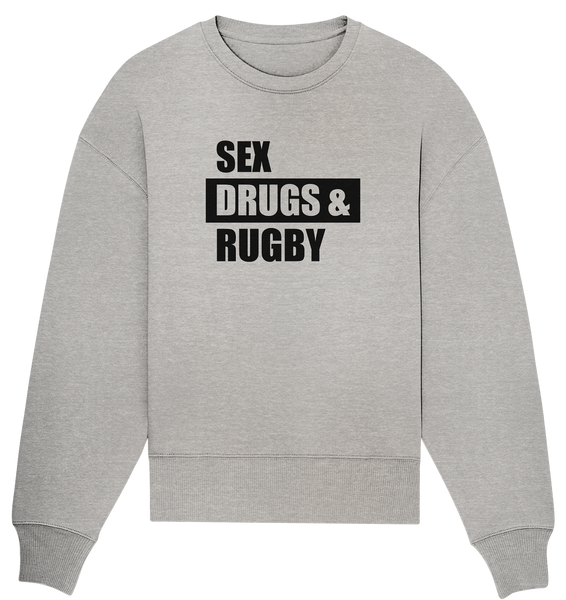 N.O.S.W. BLOCK Fanblock Sweater "SEX, DRUGS & RUGBY" Girls Organic Oversize Sweatshirt heather grau