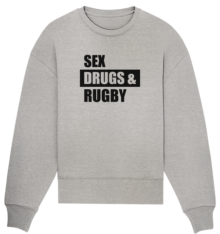 N.O.S.W. BLOCK Fanblock Sweater "SEX, DRUGS & RUGBY" Girls Organic Oversize Sweatshirt heather grau