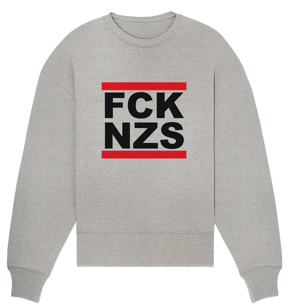 N.O.S.W. BLOCK Gegen Rechts Sweater "FCK NZS" (schwarz) Frauen Organic Oversize Sweatshirt heather grau