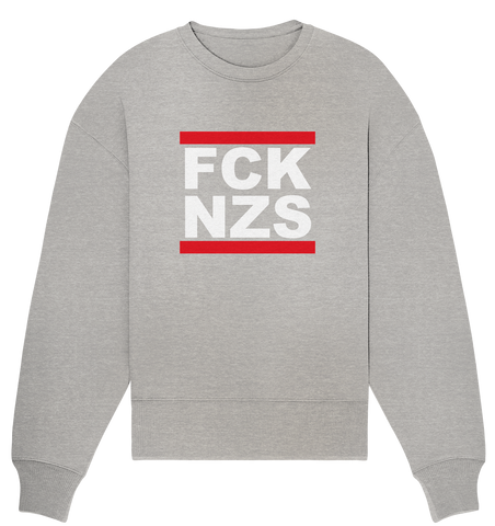 N.O.S.W. BLOCK Gegen Rechts Sweater "FCK NZS" Frauen Organic Oversize Sweatshirt heather grau