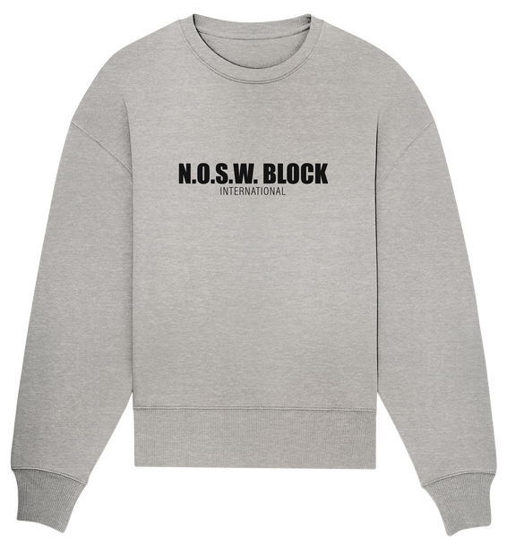 N.O.S.W. BLOCK Sweater "N.O.S.W. BLOCK INTERNATIONAL" Frauen Organic Oversize Sweatshirt heather grau