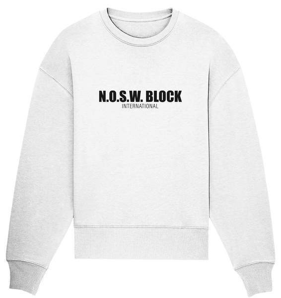 N.O.S.W. BLOCK Sweater "N.O.S.W. BLOCK INTERNATIONAL" Frauen Organic Oversize Sweatshirt weiss