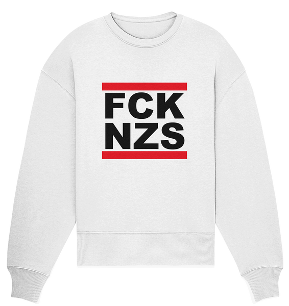 N.O.S.W. BLOCK Gegen Rechts Sweater "FCK NZS" (schwarz) Frauen Organic Oversize Sweatshirt weiss