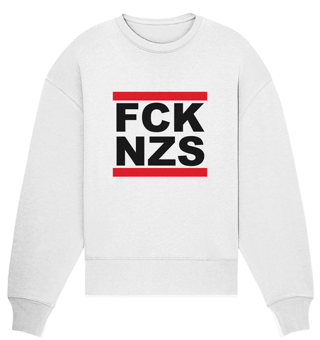 N.O.S.W. BLOCK Gegen Rechts Sweater "FCK NZS" (schwarz) Frauen Organic Oversize Sweatshirt weiss