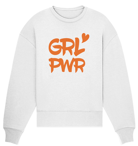 N.O.S.W. BLOCK Girls Sweater "GRL PWR" Organic Oversize Sweatshirt weiss