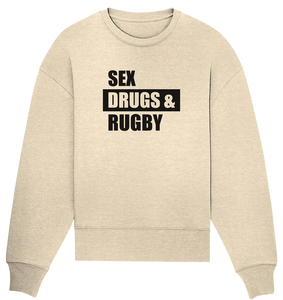 N.O.S.W. BLOCK Fanblock Sweater "SEX, DRUGS & RUGBY" Girls Organic Oversize Sweatshirt natural raw