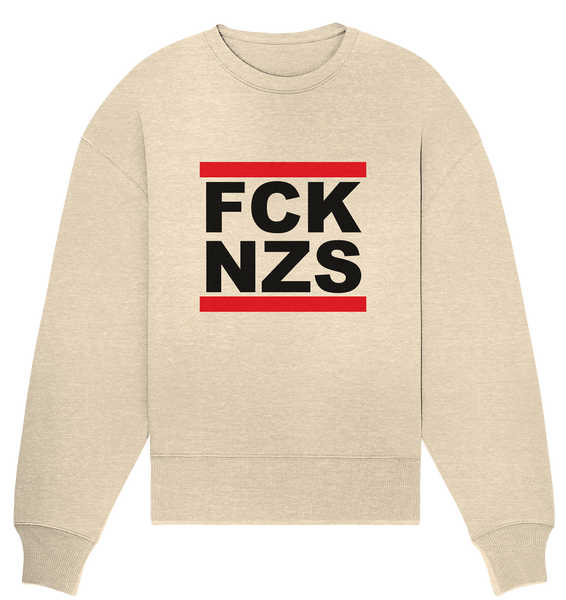 N.O.S.W. BLOCK Gegen Rechts Sweater "FCK NZS" (schwarz) Frauen Organic Oversize Sweatshirt natural raw