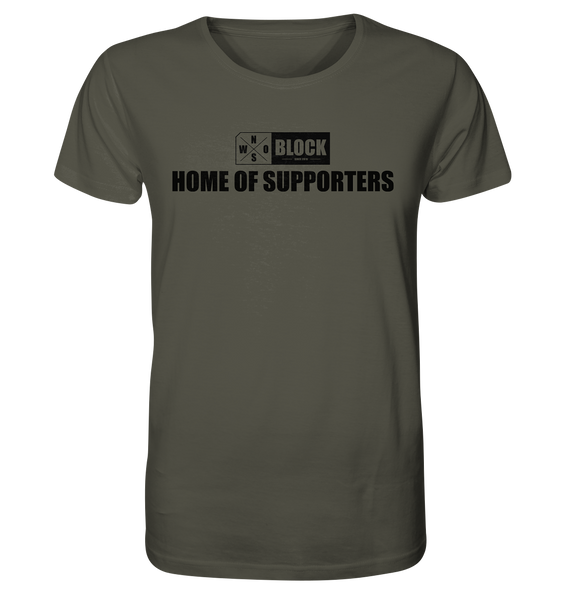 N.O.S.W. BLOCK Shirt "HOME OF SUPPORTERS" Männer Organic Rundhals T-Shirt khaki
