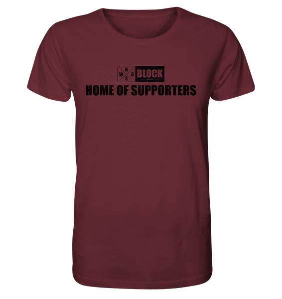 N.O.S.W. BLOCK Shirt "HOME OF SUPPORTERS" Männer Organic Rundhals T-Shirt weinrot
