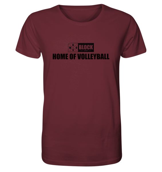 N.O.S.W. BLOCK Shirt "HOME OF VOLLEYBALL" Männer Organic Rundhals T-Shirt weinrot