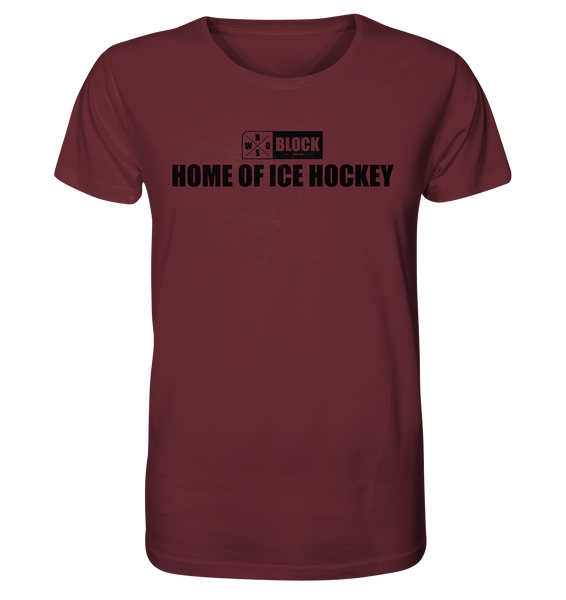 N.O.S.W. BLOCK Shirt "HOME OF ICE HOCKEY" Männer Organic Rundhals T-Shirt weinrot