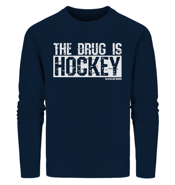 N.O.S.W. BLOCK Fanblock Sweater "THE DRUG IS HOCKEY" Männer Organic Sweatshirt navy