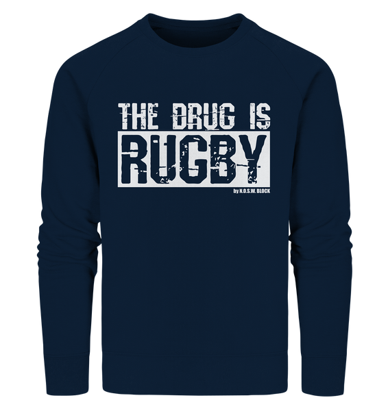 N.O.S.W. BLOCK Fanblock Sweater "THE DRUG IS RUGBY" Männer Organic Sweatshirt navy