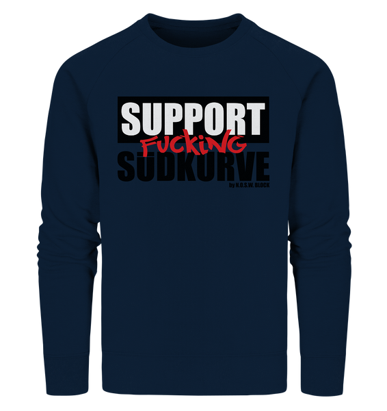 N.O.S.W. BLOCK Fanblock Sweater "SUPPORT FUCKING SÜDKURVE" Männer Organic Sweatshirt navy