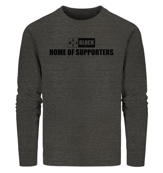 N.O.S.W. BLOCK Hoodie "HOME OF SUPPORTERS" Männer Organic Sweatshirt dark heather grau