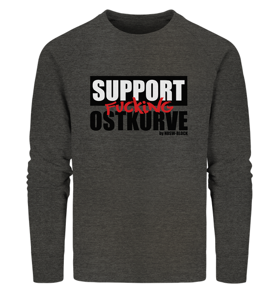 N.O.S.W. BLOCK Fanblock Sweater "SUPPORT FUCKING OSTKURVE" Männer Organic Sweatshirt dunkelgrau