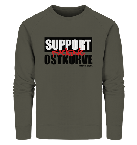 N.O.S.W. BLOCK Fanblock Sweater "SUPPORT FUCKING OSTKURVE" Männer Organic Sweatshirt khaki