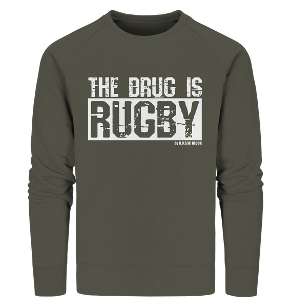 N.O.S.W. BLOCK Fanblock Sweater "THE DRUG IS RUGBY" Männer Organic Sweatshirt khaki