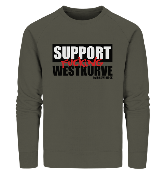 N.O.S.W. BLOCK Fanblock Sweater "SUPPORT FUCKING WESTKURVE" Männer Organic Sweatshirt khaki
