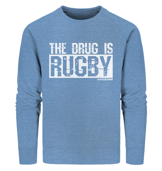 N.O.S.W. BLOCK Fanblock Sweater "THE DRUG IS RUGBY" Männer Organic Sweatshirt mid heather blue
