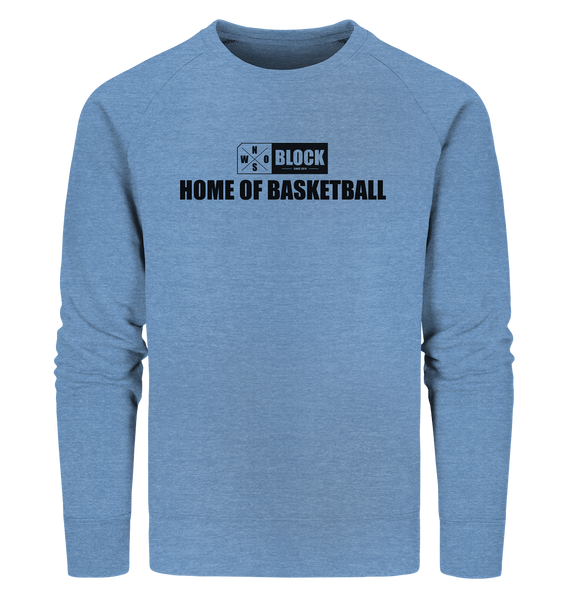 N.O.S.W. BLOCK Sweater "HOME OF BASKETBALL" Männer Organic Sweatshirt mid heather blue