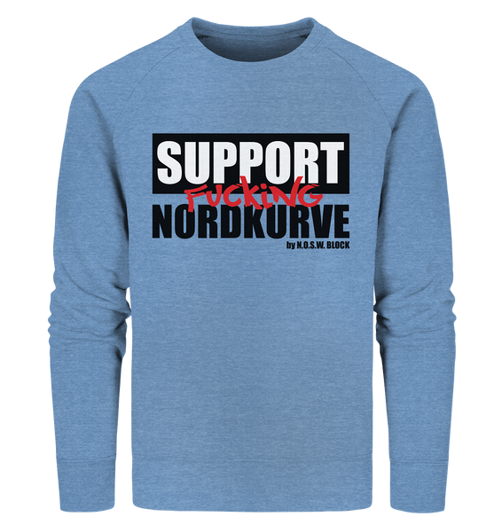 N.O.S.W. BLOCK Fanblock Sweater "SUPPORT FUCKING NORDKURVE" Männer Organic Sweatshirt mid heather blau