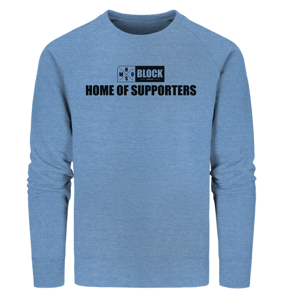 N.O.S.W. BLOCK Hoodie "HOME OF SUPPORTERS" Männer Organic Sweatshirt mid heather blau