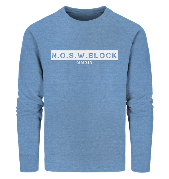 N.O.S.W. BLOCK Sweater "MMXIX" Männer Organic Sweatshirt mid heather blau
