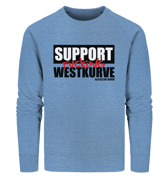 N.O.S.W. BLOCK Fanblock Sweater "SUPPORT FUCKING WESTKURVE" Männer Organic Sweatshirt mid heather blau
