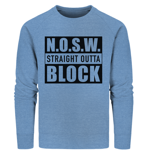 N.O.S.W. BLOCK Sweater "STRAIGHT OUTTA" Männer Organic Sweatshirt mid heather blau