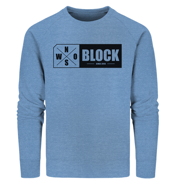 N.O.S.W. BLOCK Logo Sweater Männer Organic Sweatshirt mid heather blau