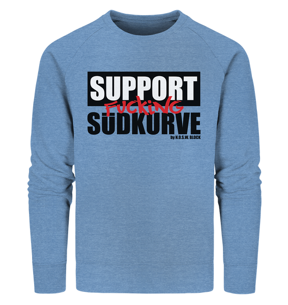 N.O.S.W. BLOCK Fanblock Sweater "SUPPORT FUCKING SÜDKURVE" Männer Organic Sweatshirt mid heather blau