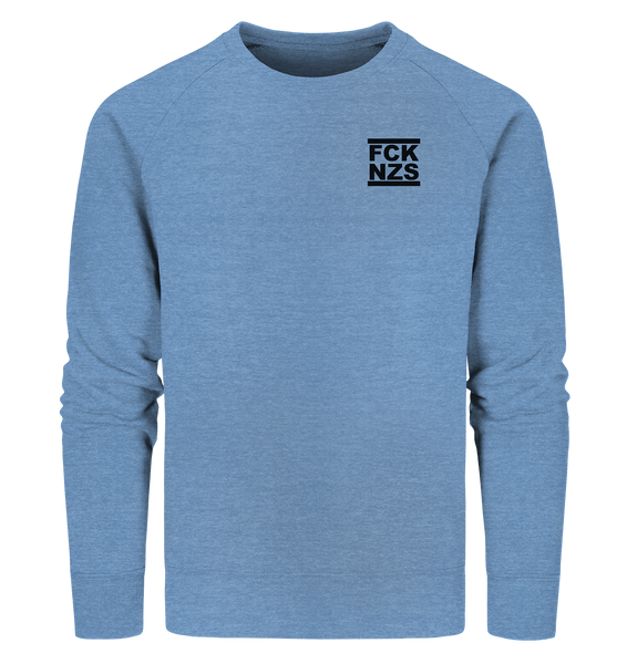 N.O.S.W. BLOCK Gegen Rechts Sweater "FCK NZS" beidseitig bedrucktes Männer Organic Sweatshirt mid heather blau