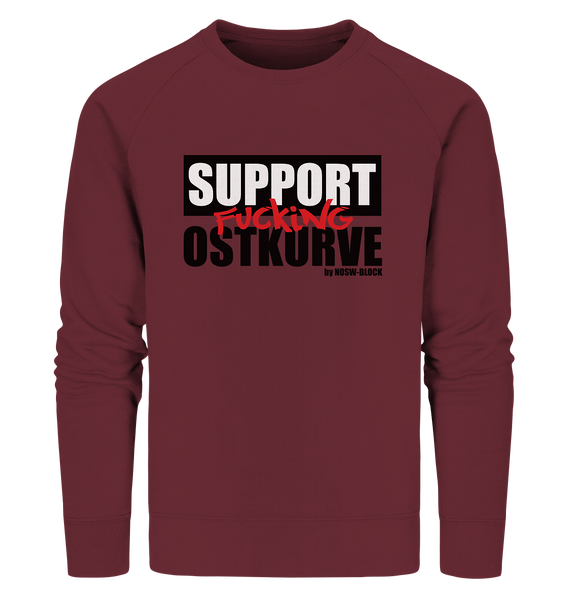 N.O.S.W. BLOCK Fanblock Sweater "SUPPORT FUCKING OSTKURVE" Männer Organic Sweatshirt weinrot