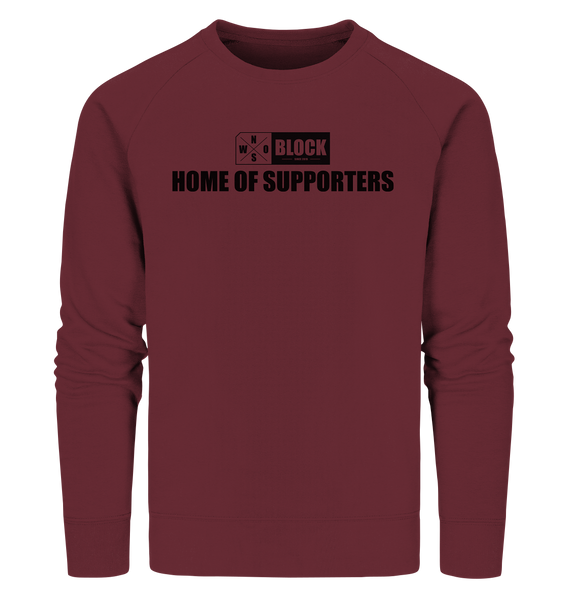 N.O.S.W. BLOCK Hoodie "HOME OF SUPPORTERS" Männer Organic Sweatshirt weinrot
