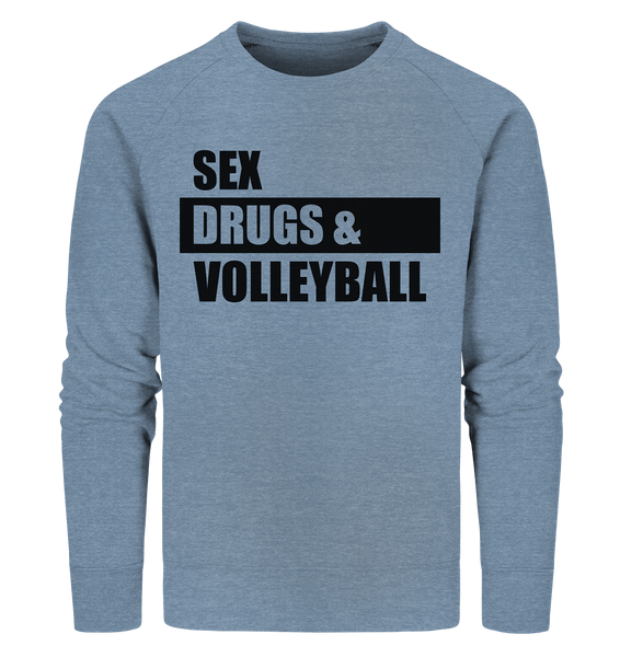 N.O.S.W. BLOCK Fanblock Sweater "SEX, DRUGS & VOLLEYBALL" Männer Organic Sweatshirt mid heather blau