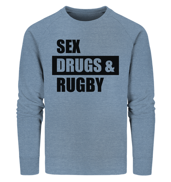 N.O.S.W. BLOCK Fanblock Sweater "SEX, DRUGS & RUGBY" Männer Organic Sweatshirt mid heather blau