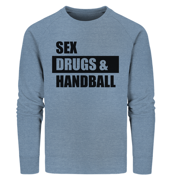 N.O.S.W. BLOCK Fanblock Sweater "SEX, DRUGS & HANDBALL" Männer Organic Sweatshirt mid heather blue