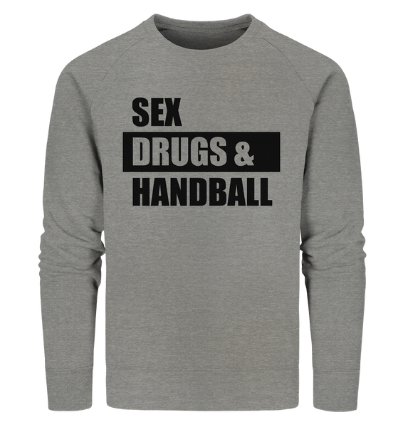 N.O.S.W. BLOCK Fanblock Sweater "SEX, DRUGS & HANDBALL" Männer Organic Sweatshirt mid heather grau