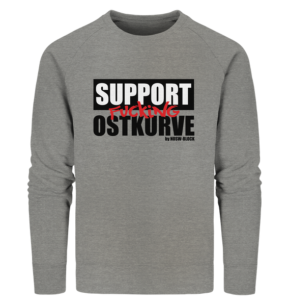 N.O.S.W. BLOCK Fanblock Sweater "SUPPORT FUCKING OSTKURVE" Männer Organic Sweatshirt mid heather grau