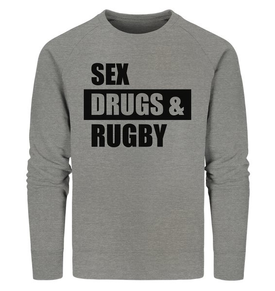 N.O.S.W. BLOCK Fanblock Sweater "SEX, DRUGS & RUGBY" Männer Organic Sweatshirt mid heather grau