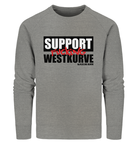 N.O.S.W. BLOCK Fanblock Sweater "SUPPORT FUCKING WESTKURVE" Männer Organic Sweatshirt mid heather grau