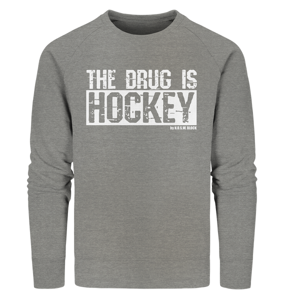 N.O.S.W. BLOCK Fanblock Sweater "THE DRUG IS HOCKEY" Männer Organic Sweatshirt mid heather grau