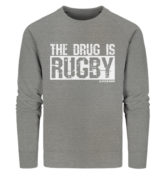 N.O.S.W. BLOCK Fanblock Sweater "THE DRUG IS RUGBY" Männer Organic Sweatshirt mid heather grau
