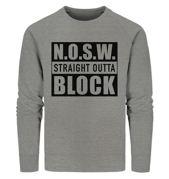N.O.S.W. BLOCK Sweater "STRAIGHT OUTTA" Männer Organic Sweatshirt mid heather grau