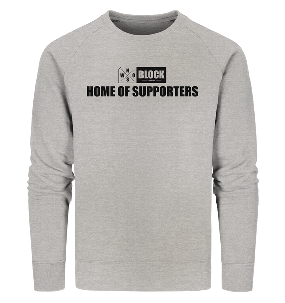 N.O.S.W. BLOCK Hoodie "HOME OF SUPPORTERS" Männer Organic Sweatshirt heather grau