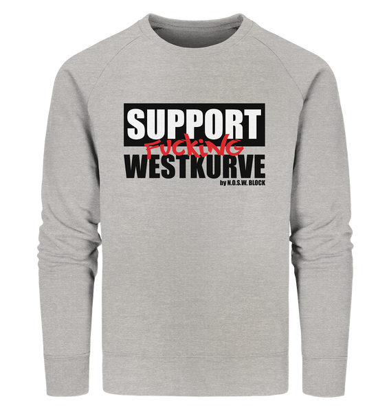N.O.S.W. BLOCK Fanblock Sweater "SUPPORT FUCKING WESTKURVE" Männer Organic Sweatshirt heather grau