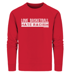 N.O.S.W. BLOCK Gegen Rechts Sweater "LOVE BASKETBALL HATE RACISM" Männer Organic Sweatshirt rot