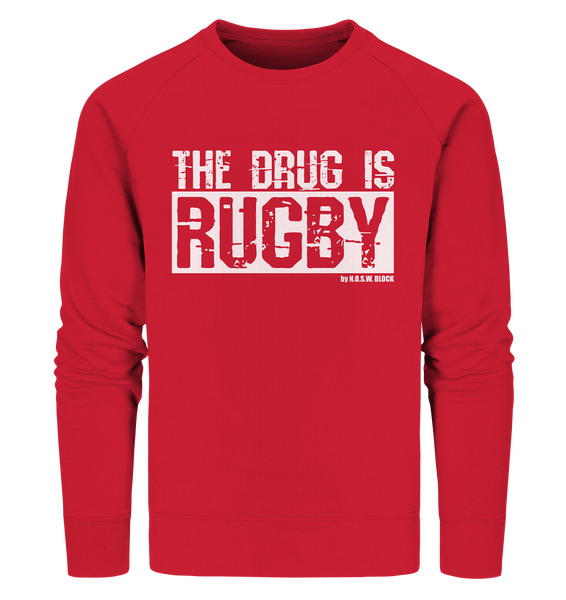 N.O.S.W. BLOCK Fanblock Sweater "THE DRUG IS RUGBY" Männer Organic Sweatshirt rot